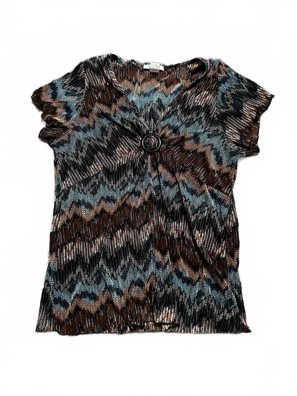 Y2K Only 9 Plus Size Women's Blue and Brown Babydoll Blouse Size 3X